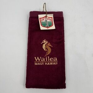 Wailea Maui Hawaii Golf Towel Burgundy Seahorse Embroidery‎ Divots Brand NWT